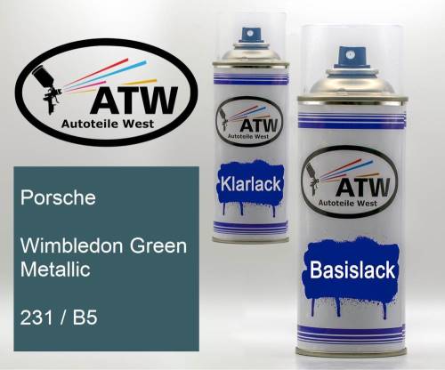 Porsche, Wimbledon Green Metallic, 231 / B5: 400ml Sprühdose + 400ml Klarlack - Set, von ATW Autoteile West.